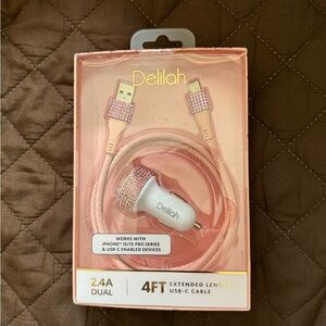 New Pink Bling Car Charger And USB Type C Charging Cable